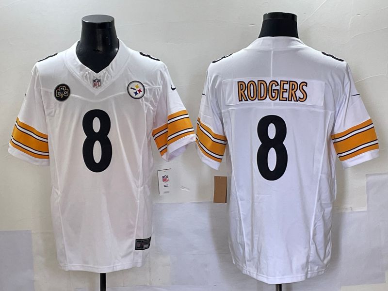 Men 2025 Pittsburgh Steelers #8 Rodgers White Three generations Nike Limited NFL Jersey style 3